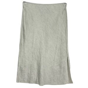 nwot THEORY Skirt S”Satin Sheen”Linen Silver Slit PullUp Midi Elastic-Waist